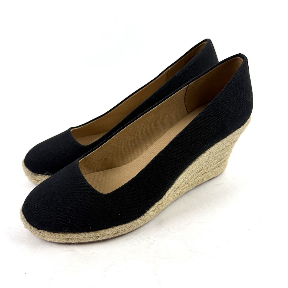 J Crew Seville Espadrille Wedge 10 Black Canvas Slip On Timeless Chic Shoes - Picture 3 of 11